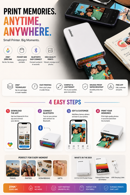 Portable Pocket Photo Printer – Print Memories Anywhere Instantly
