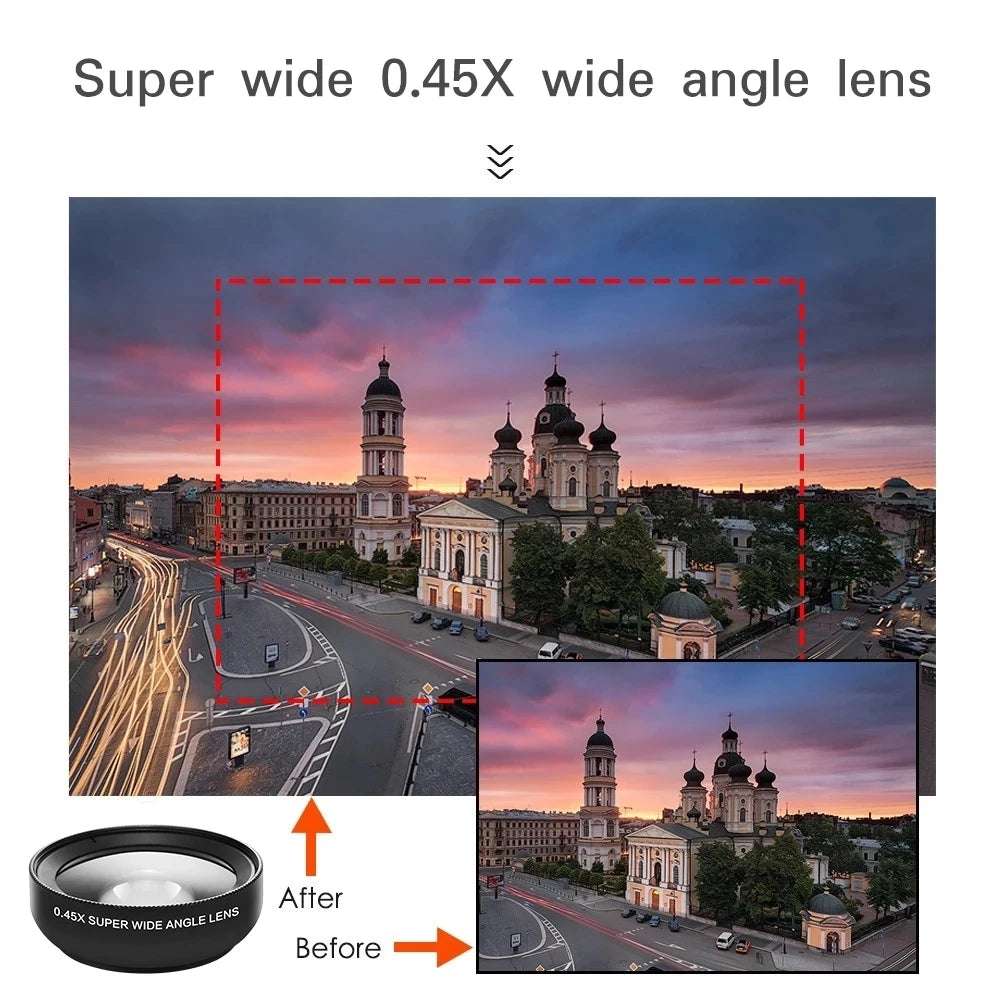 2-in-1 Phone Camera Lens Kit — 0.45× Wide Angle + 12.5× Macro (iPhone & Android)
