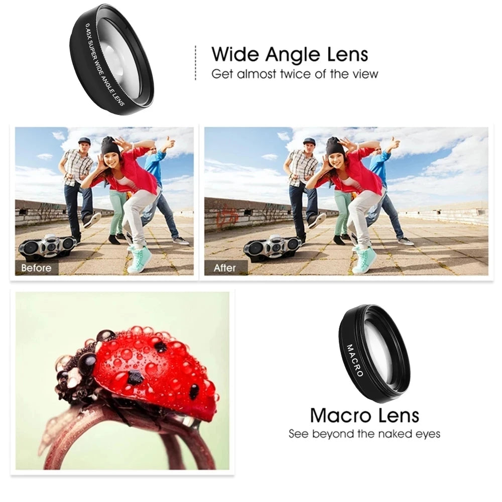 2-in-1 Phone Camera Lens Kit — 0.45× Wide Angle + 12.5× Macro (iPhone & Android)