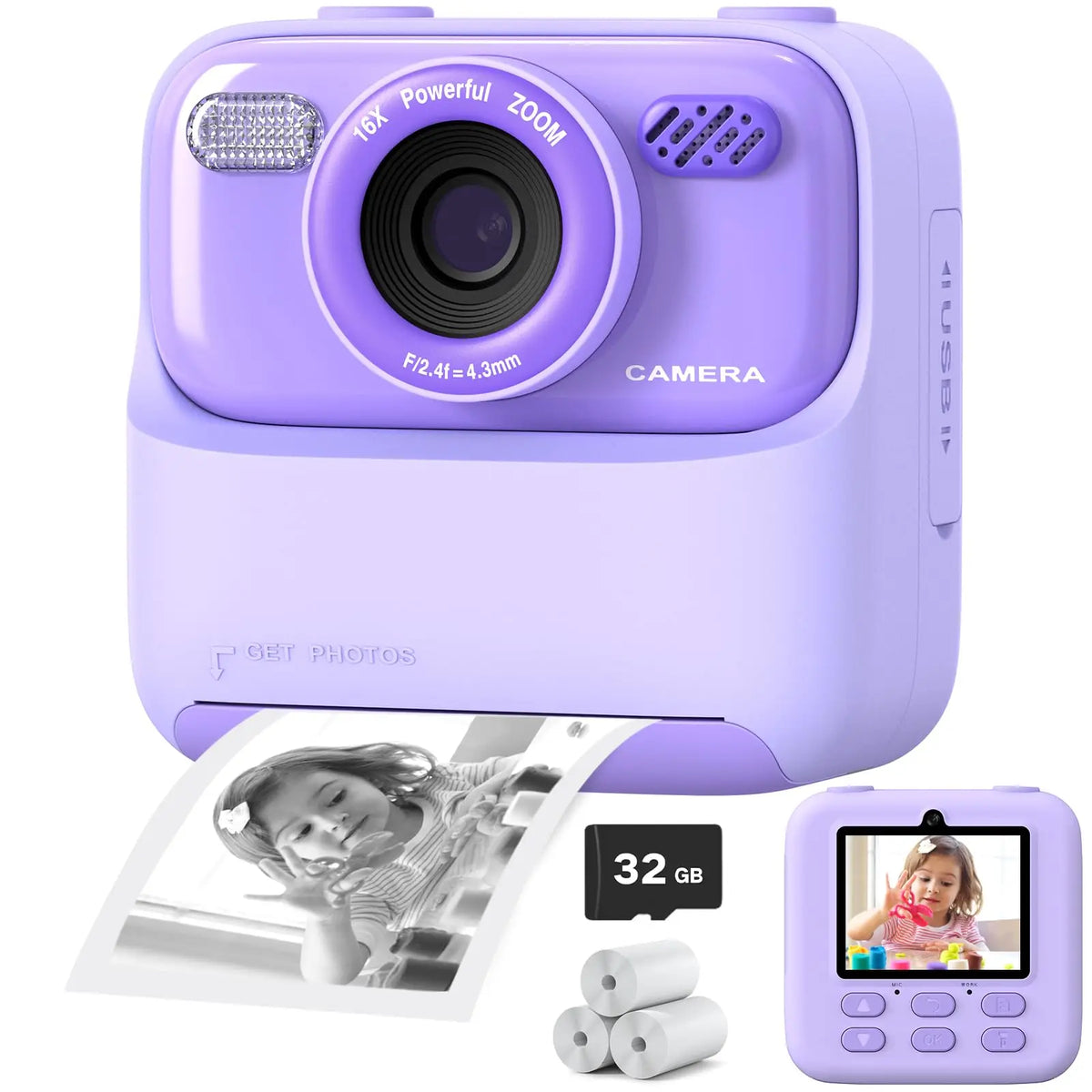 Kids Instant Print Camera P79 — 1080p Video, Dual Lens, 2.8" Screen