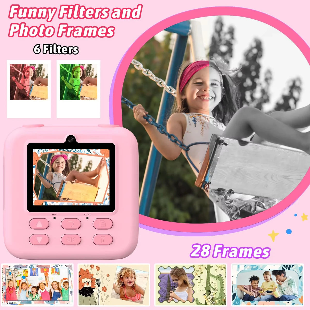 Kids Instant Print Camera P79 — 1080p Video, Dual Lens, 2.8" Screen