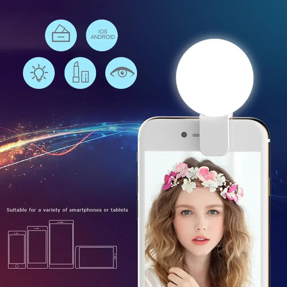 Clip-On LED Selfie Ring Light for Phone — 3 Brightness Levels