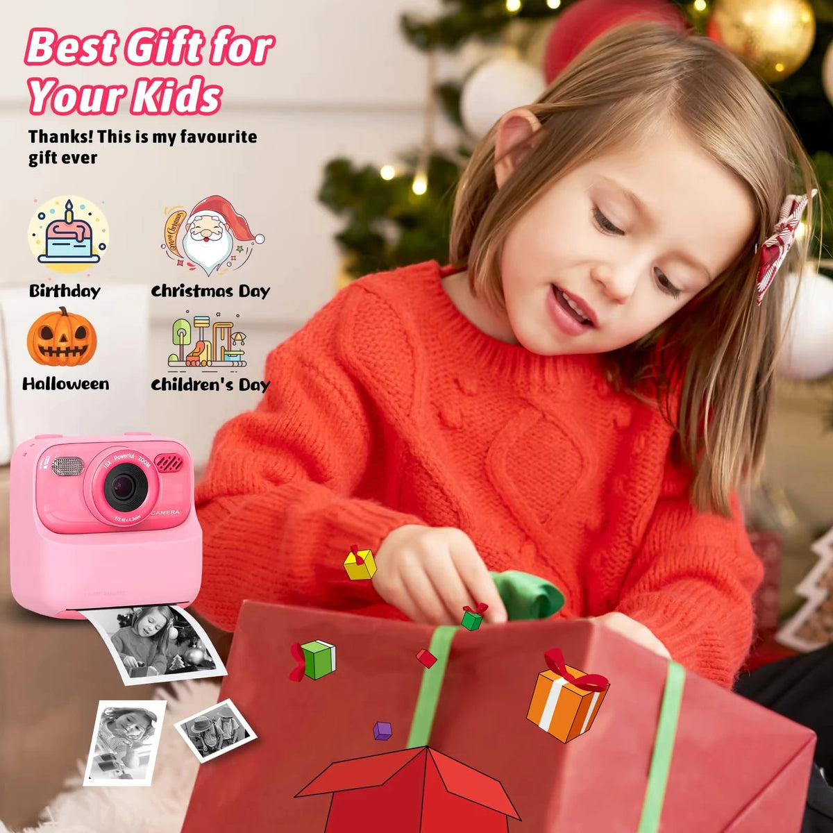 Kids Instant Print Camera P79 — 1080p Video, Dual Lens, 2.8" Screen