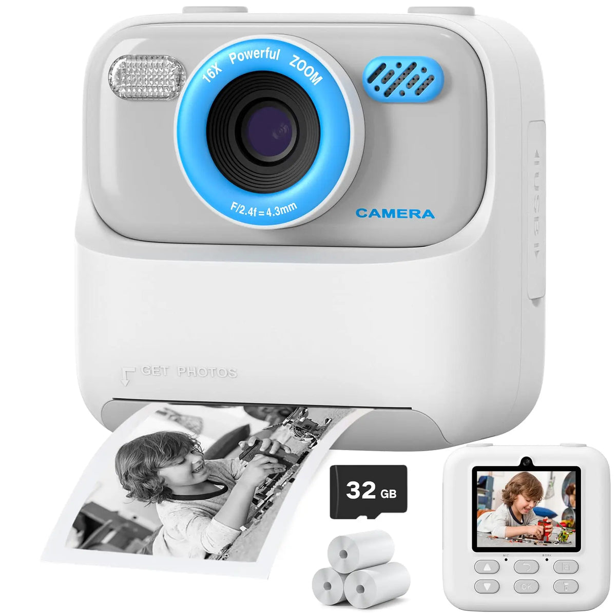 Kids Instant Print Camera P79 — 1080p Video, Dual Lens, 2.8" Screen