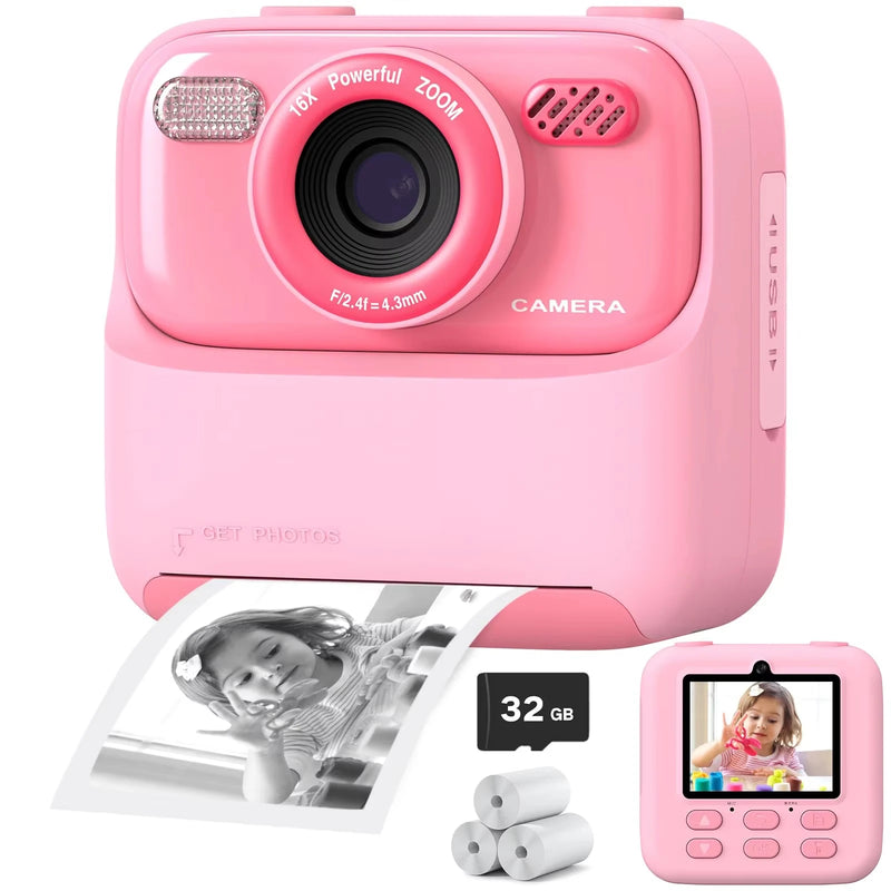 Kids Instant Print Camera P79 — 1080p Video, Dual Lens, 2.8" Screen