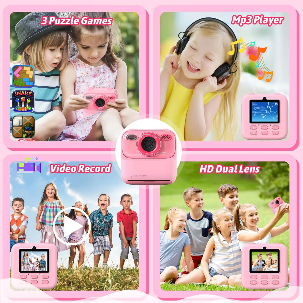 Kids Instant Print Camera P79 — 1080p Video, Dual Lens, 2.8" Screen